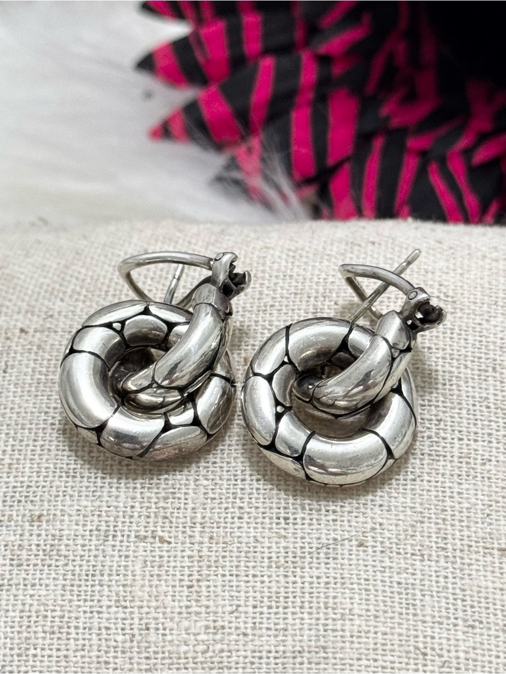 John Hardy .925 Kali Pebble Half Hoop Circle Donut Dangle Drop Earrings